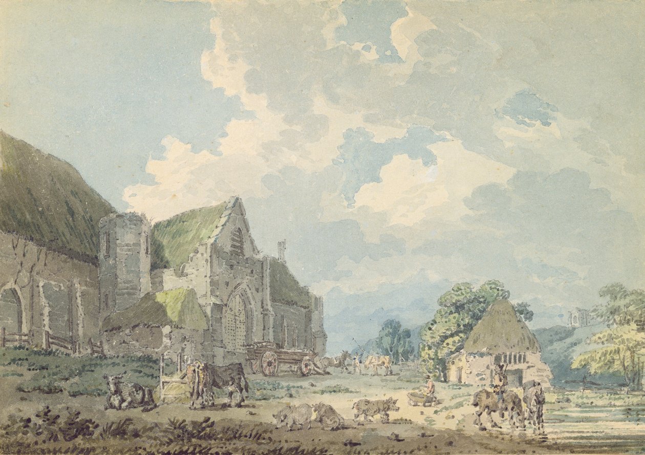 अभय के साथ एबॉट्सबरी में पहाड़ी पर तीथे खलिहान ..., c.1795 (कागज पर ग्रेफाइट से अधिक) द्वारा थॉमस गिर्टिन