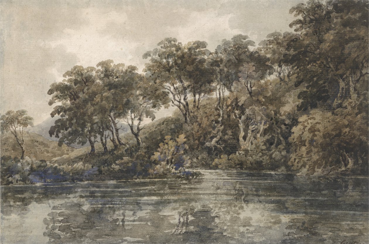 ब्रोमली, केंट के पास पेड़ और तालाब, c.1798 (कागज पर बॉडीकोल के साथ पेंसिल पर w - c) द्वारा थॉमस गिर्टिन