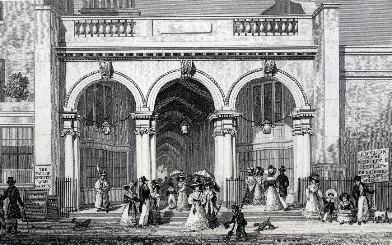 बर्लिंगटन आर्केड, पिकाडिली, विलियम टॉम्बल्सन द्वारा उत्कीर्ण, 1828 द्वारा थॉमस होसमर शेफर्ड