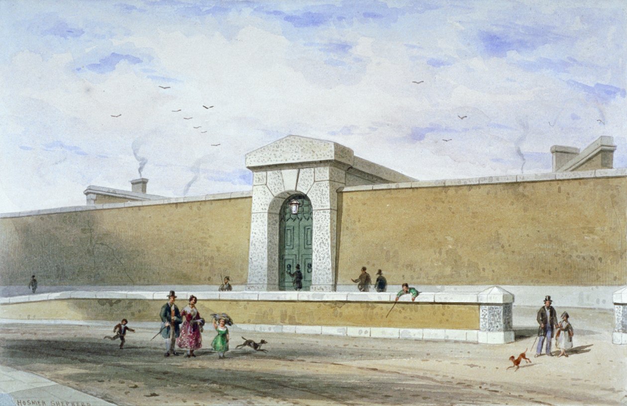ब्रिजवेल जेल का गेटवे, टोथिल फील्ड्स, वेस्टमिंस्टर, लंदन, c1850। द्वारा थॉमस होसमर शेफर्ड