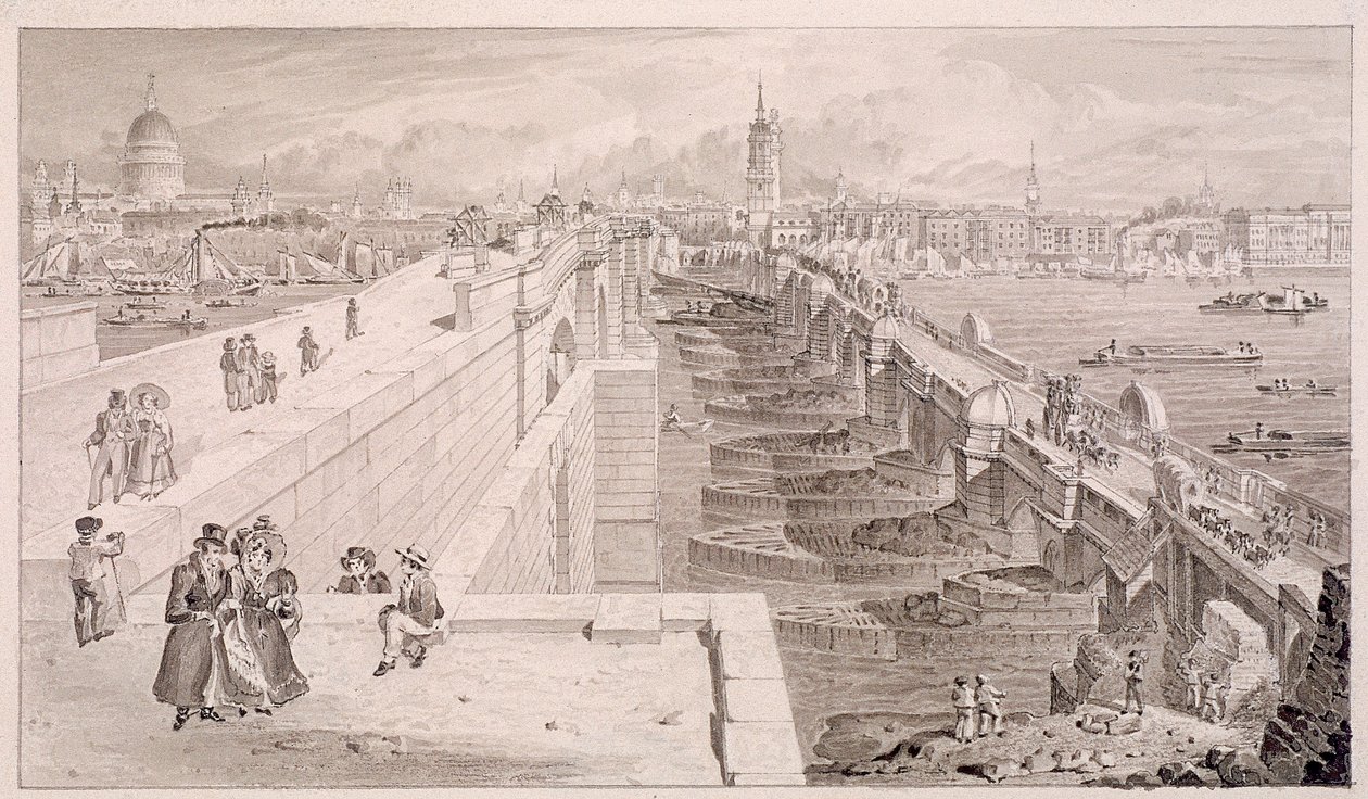 लंदन ब्रिज पुराना और नया, लंदन, 1831 द्वारा थॉमस होसमर शेफर्ड