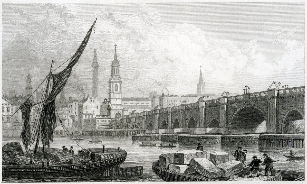 ओल्ड लंदन ब्रिज, साउथवार्क से, 1829 द्वारा थॉमस होसमर शेफर्ड