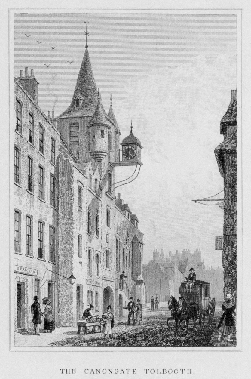 द कैनॉन्ग टोलेबोथ, एडिनबर्ग, थॉमस बार्बर द्वारा उत्कीर्ण, 1829 bw फोटो) द्वारा थॉमस होसमर शेफर्ड