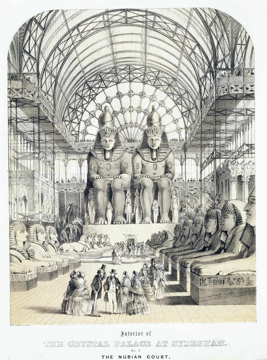 सिडेनहैम के द क्रिस्टल पैलेस में न्युबियन कोर्ट, c.1851-1855 (एक्वाटिंट) द्वारा थॉमस होसमर शेफर्ड