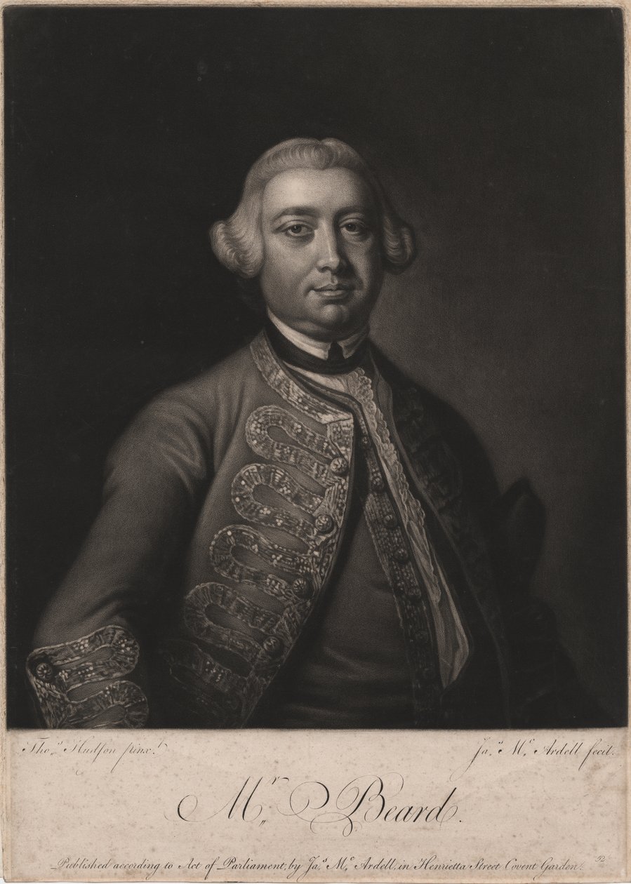 मिस्टर बीयर्ड, जेम्स मैकआर्डेल (c.1729-65), 1764 (mezzotint) द्वारा थॉमस हडसन