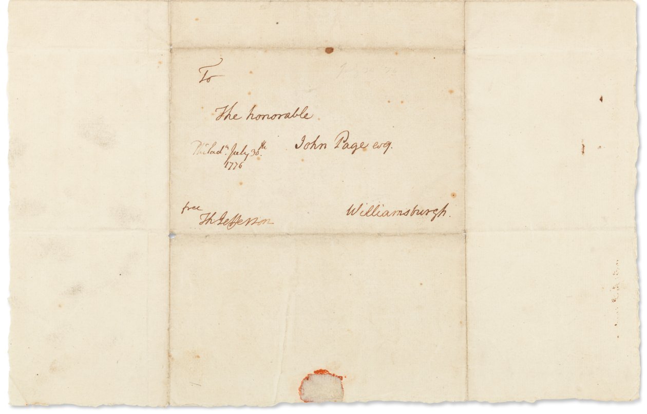 जॉन पेज, फिलाडेल्फिया को ऑटोग्राफ पत्र, 30 जुलाई 1776 (कागज पर कलम और स्याही) द्वारा थॉमस जेफरसन