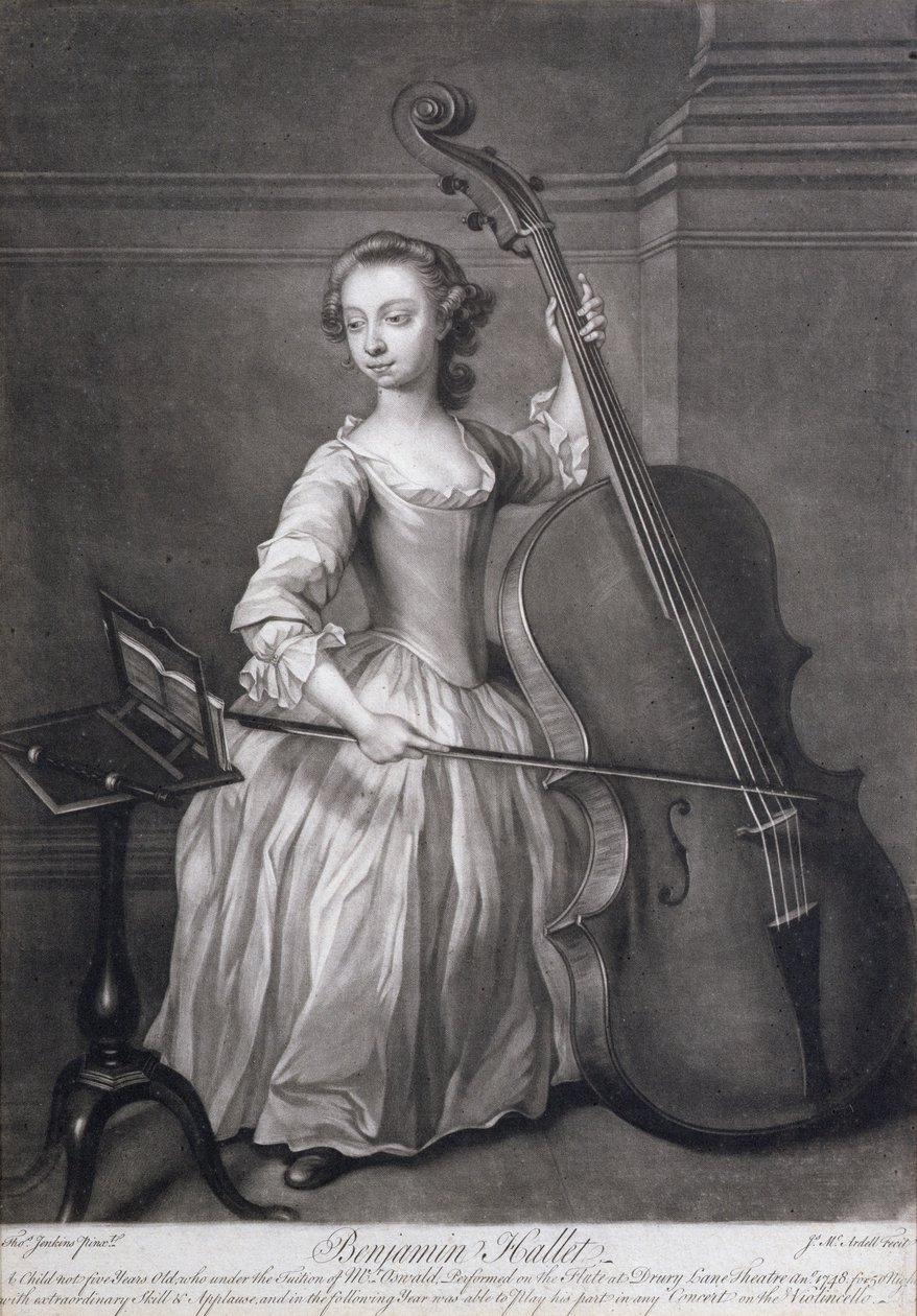 जेम्स मैकआर्डेल (c.1729-65), c.1749 द्वारा उत्कीर्ण वायलिन वादक बेंजामिन हैलेट की भूमिका द्वारा थॉमस जेनकिंस