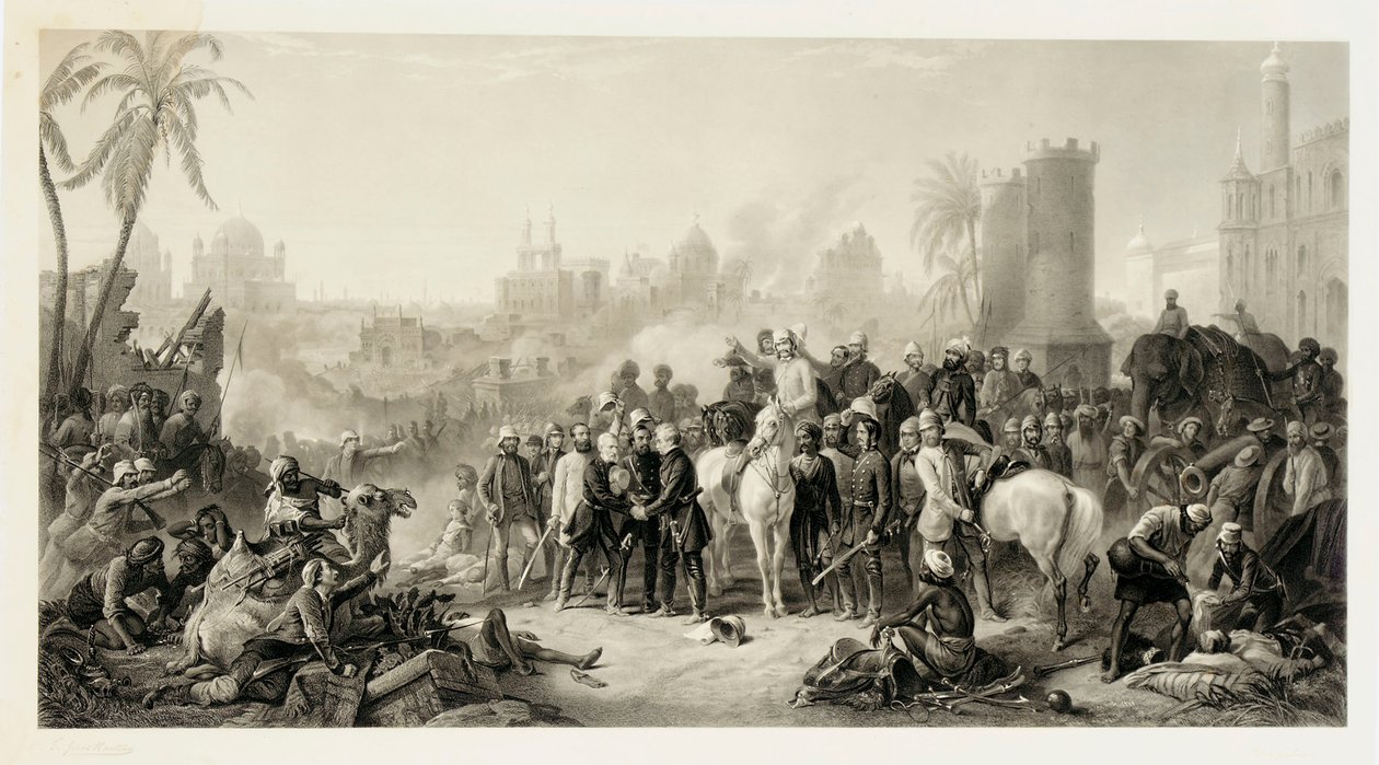 लखनऊ की राहत, और हैवलॉक, आउट्राम और सर कॉलिन कैंपबेल, 1862 की विजयी बैठक द्वारा थॉमस जोन्स बार्कर