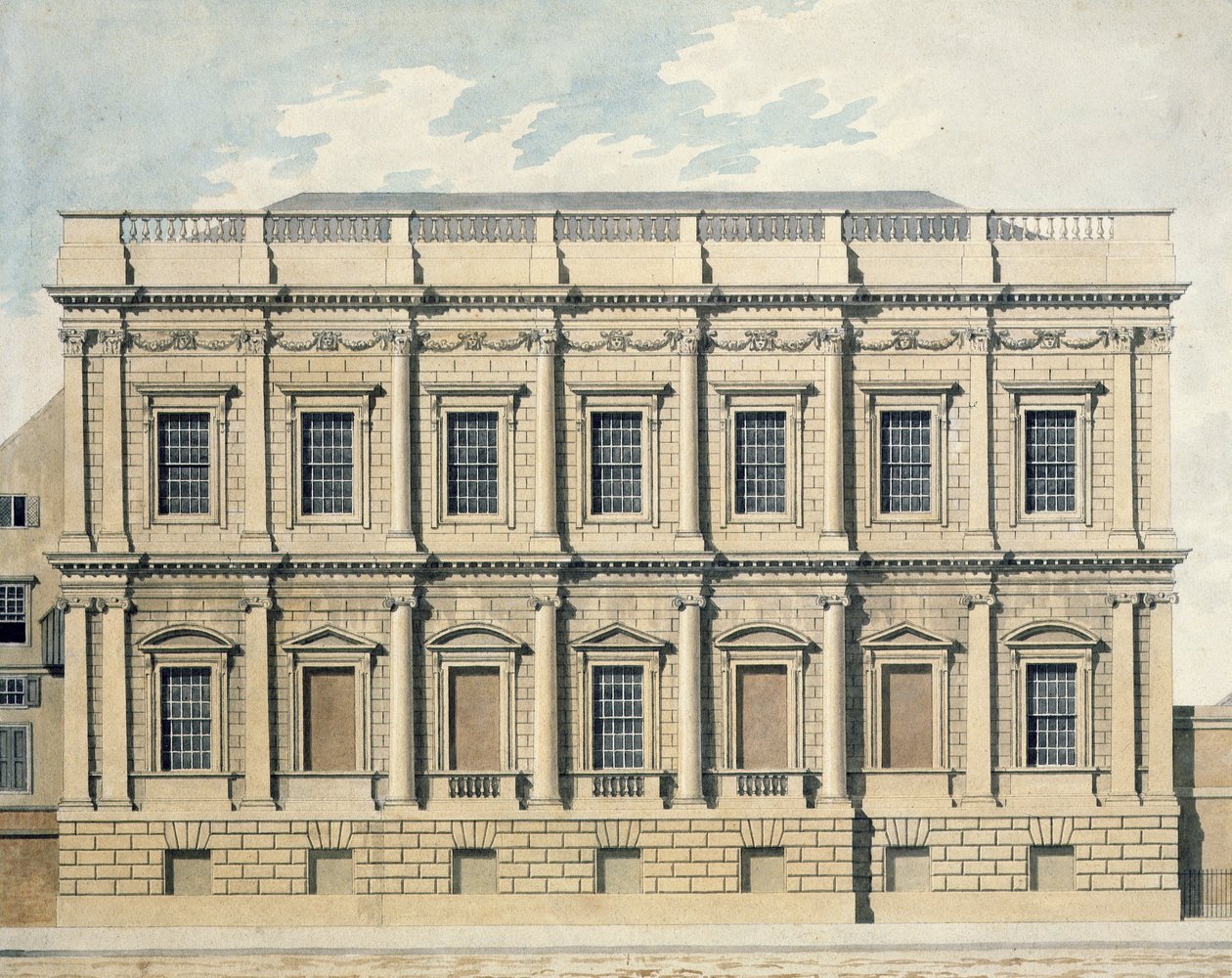 व्हाइटहॉल, वेस्टमिंस्टर में बैंक्वेटिंग हाउस का दृश्य, c.1790 द्वारा थॉमस माल्टन जूनियर।