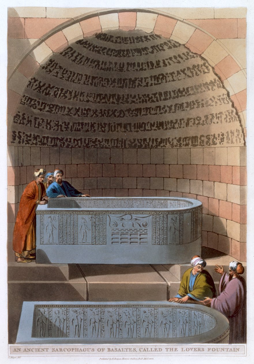 बेसाल्ट्स का एक प्राचीन सरकोफैगस, जिसे लवर्स फाउंटेन कहा जाता है, 1802 द्वारा थॉमस मिल्टन