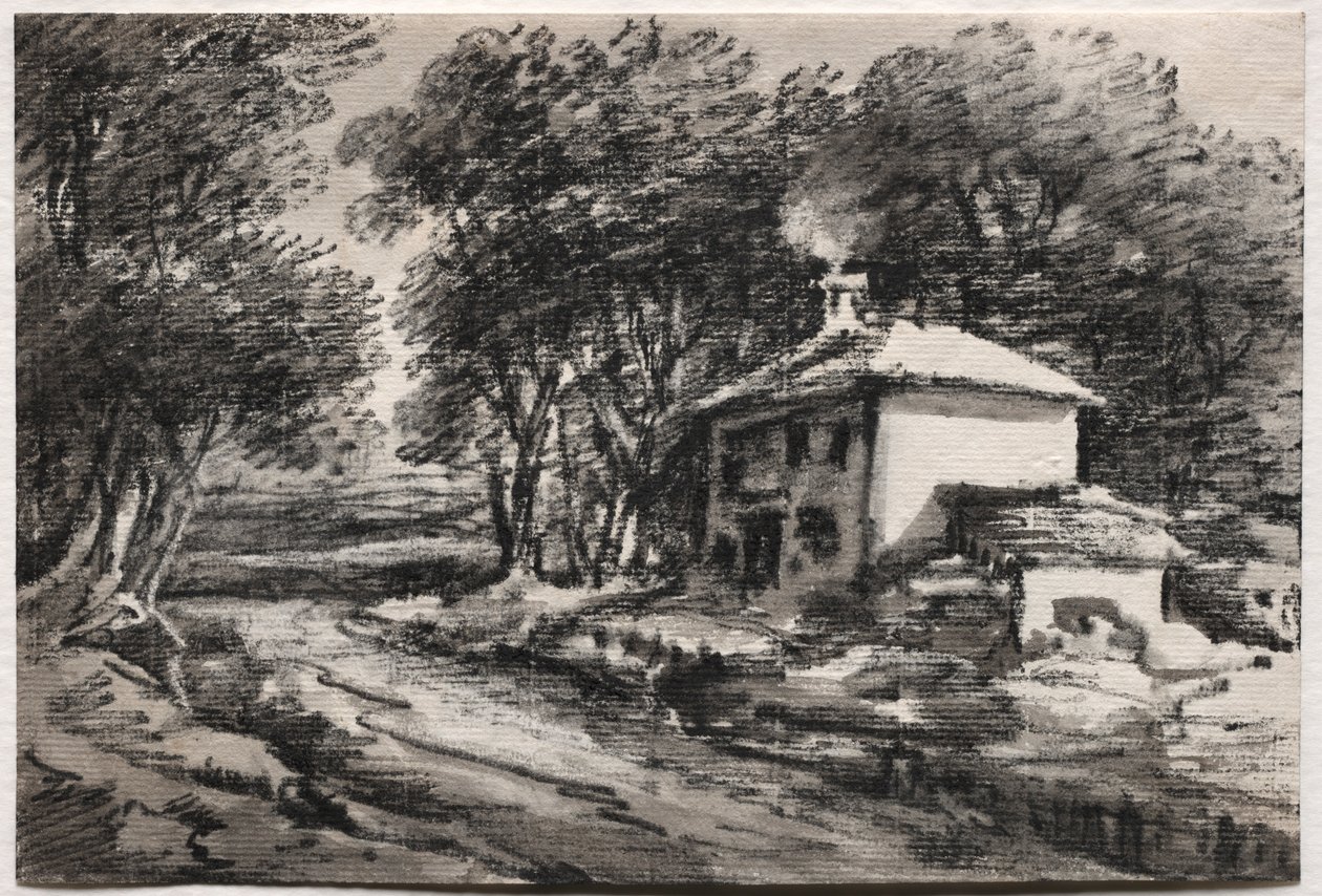 कॉटेज रेक्टो के साथ लैंडस्केप, सी। 1820 के दशक। द्वारा थॉमस मोनरो