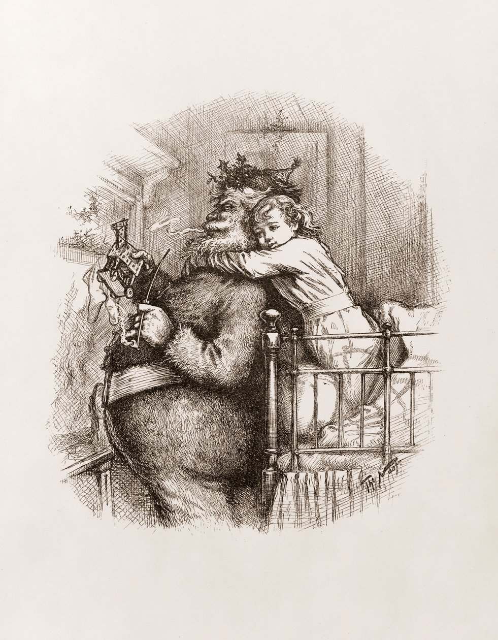 थॉमस नास्ट द्वारा सांता क्लॉज़, c.1892 (b/w उत्कीर्णन) द्वारा थॉमस नास्ट