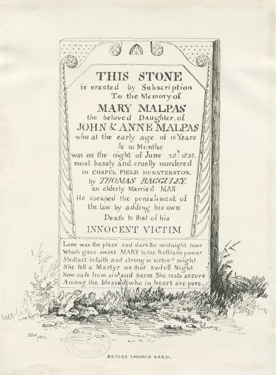 बेटले - मेमोरियल स्टोन: पेन और इंक ड्राइंग, 1838 द्वारा थॉमस पेप्लो लकड़ी