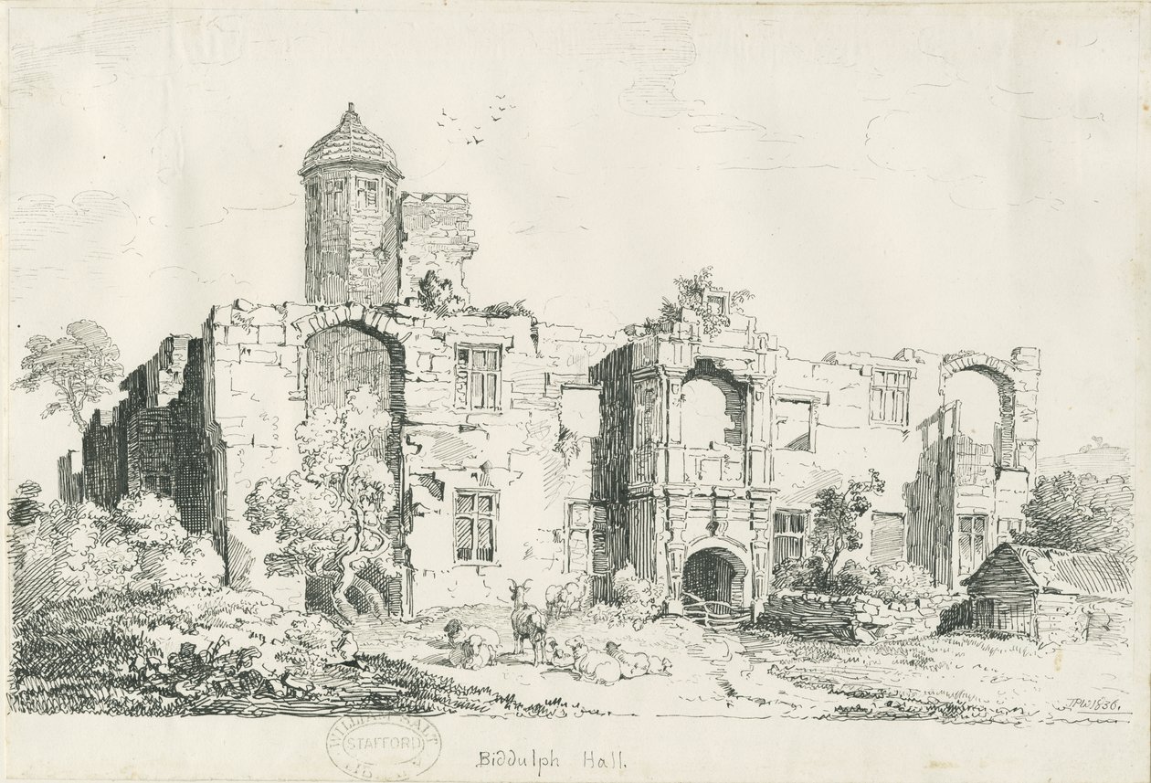 Biddulph Hall (पुराना): पेन और इंक ड्राइंग द्वारा थॉमस पेप्लो लकड़ी