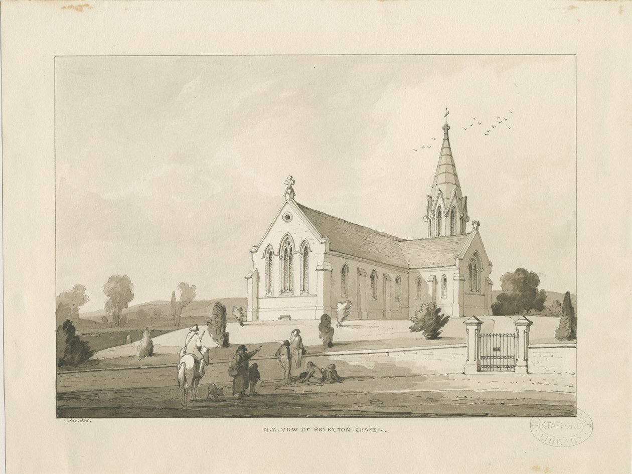 ब्रेटन चैपल: [सेंट माइकल चर्च, ब्रेटन] वाश ड्राइंग, 1838 द्वारा थॉमस पेप्लो लकड़ी