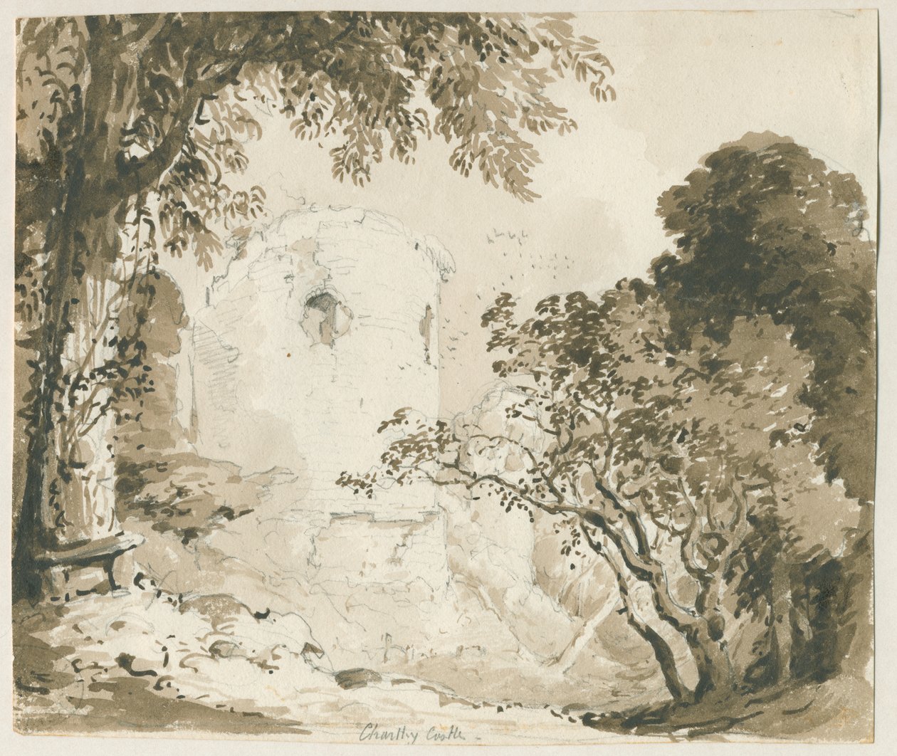 चार्टली कैसल: पेंसिल और वॉश ड्राइंग, एन डी [1837-1838] द्वारा थॉमस पेप्लो लकड़ी