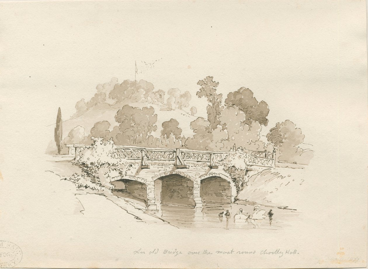 चार्टले हॉल: पेन और वाश स्केच, 1837 द्वारा थॉमस पेप्लो लकड़ी
