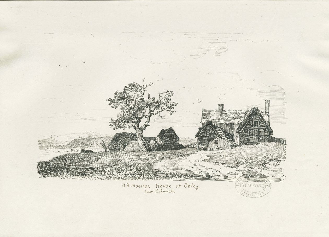 Colwich - Old Manor House at Coley: पेन और इंक ड्राइंग, 1836 द्वारा थॉमस पेप्लो लकड़ी