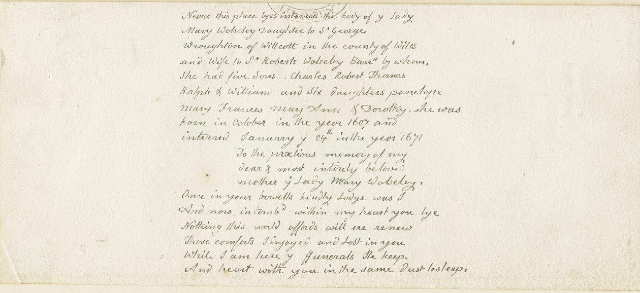 Colwich - Wolseley स्मारक शिलालेख: कलम, nd [1839] (पांडुलिपि) द्वारा थॉमस पेप्लो लकड़ी