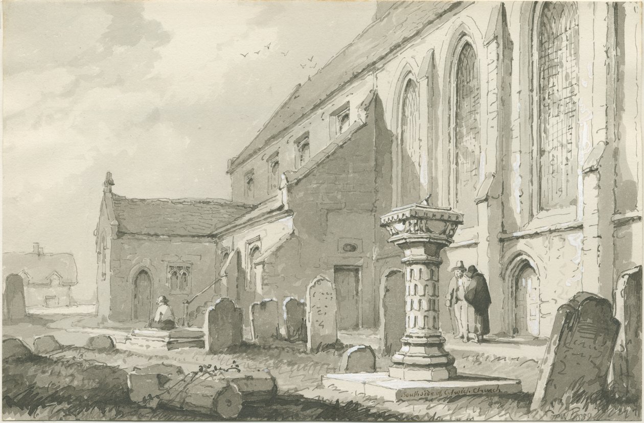 Colwich Church: सेपिया ड्राइंग द्वारा थॉमस पेप्लो लकड़ी