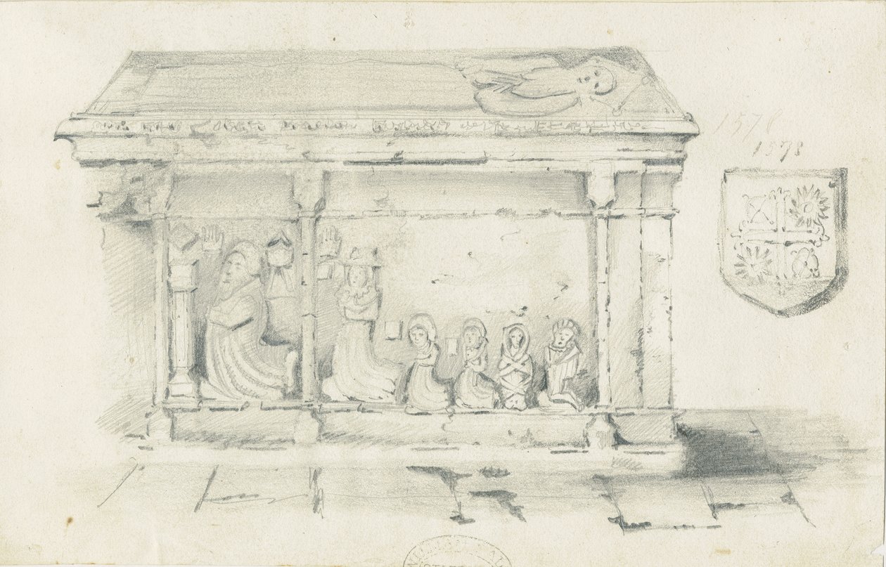 एक्लेशेल चर्च - बिशप बेंथम का मकबरा: पेंसिल ड्राइंग, एनडी [1817-1845] द्वारा थॉमस पेप्लो लकड़ी