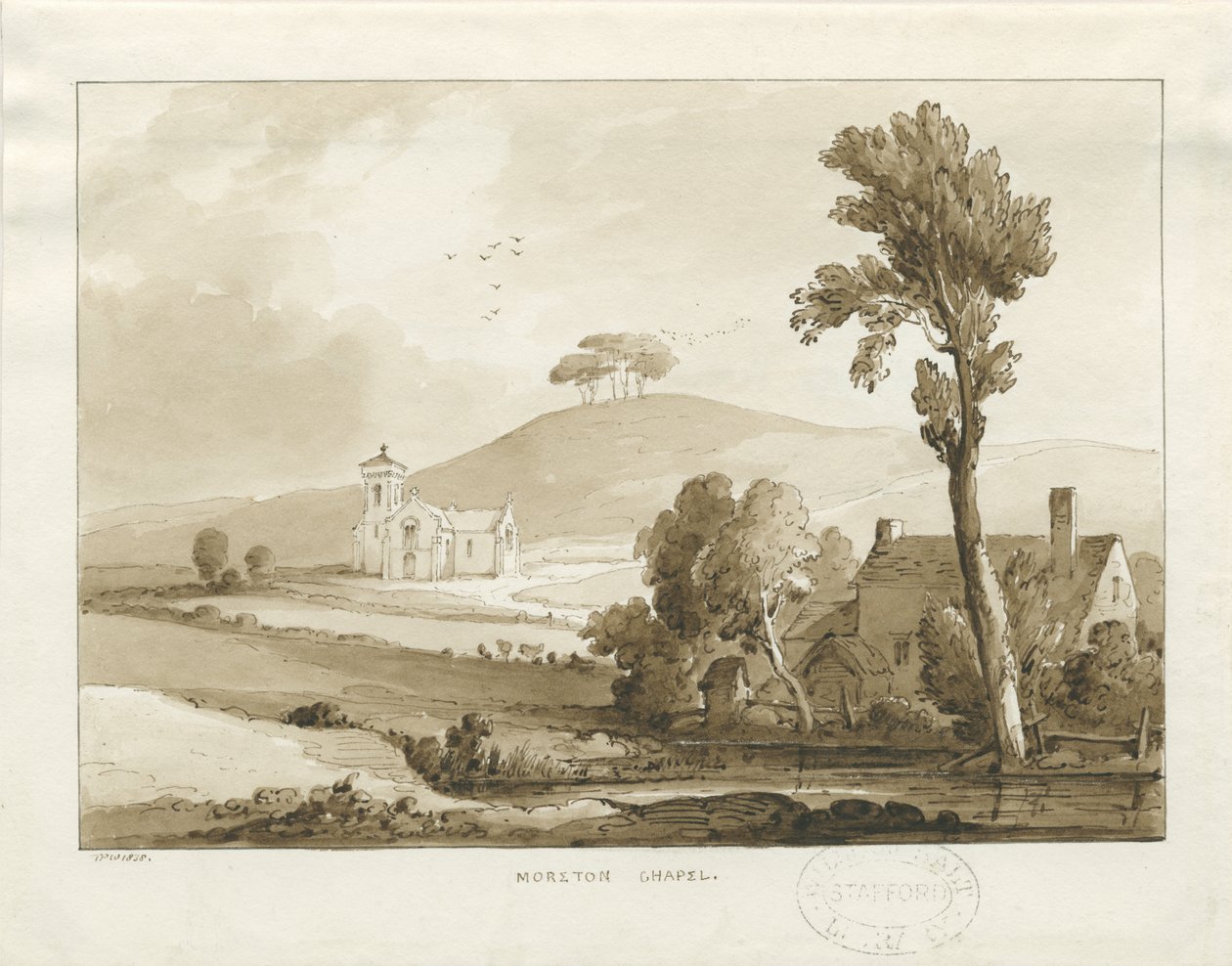 मोरेटन चैपल: सीपिया वॉश ड्राइंग, 1838 द्वारा थॉमस पेप्लो लकड़ी