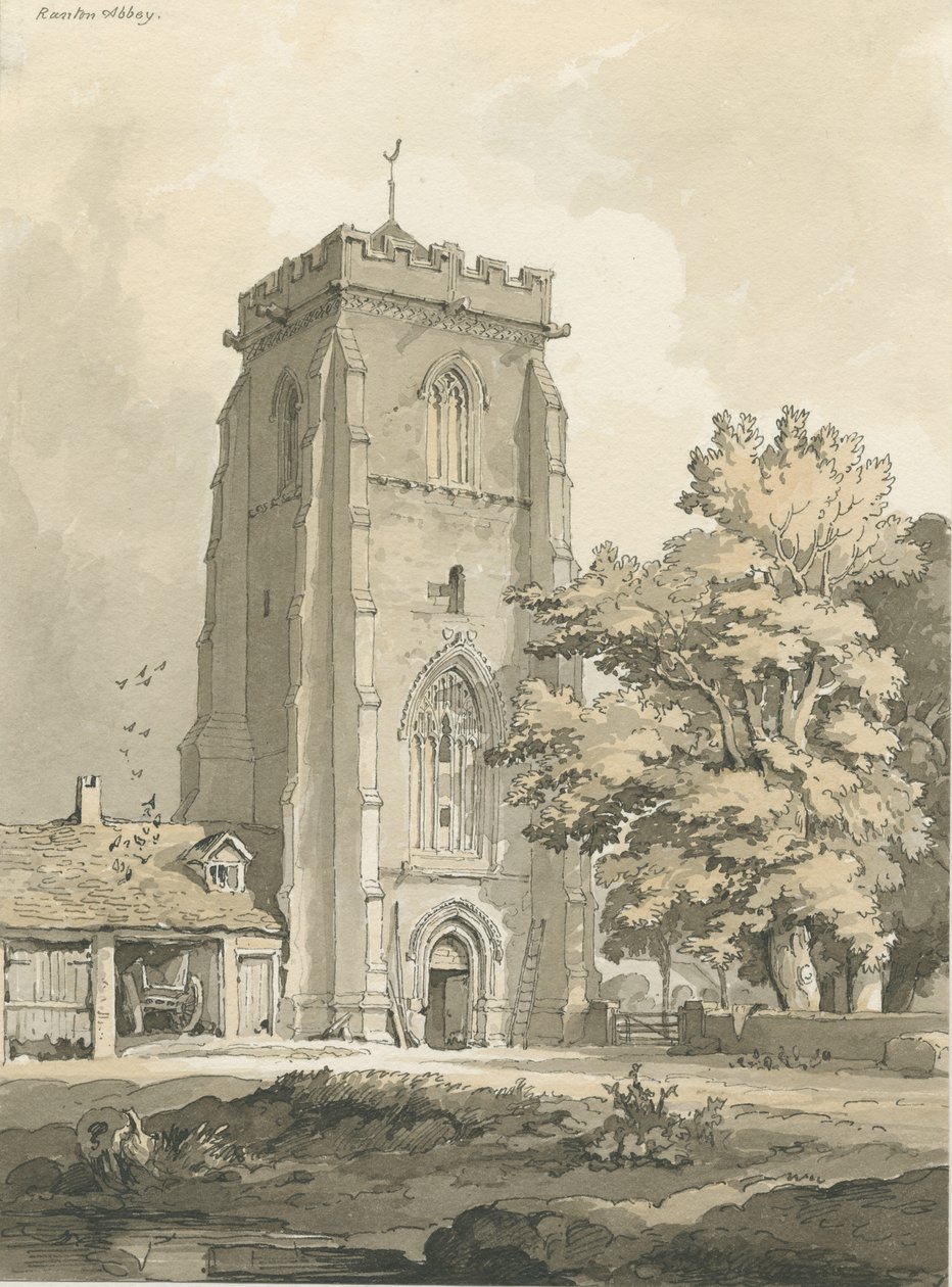 रैंटन एबे [Priory]: पेन और वॉश ड्राइंग, nd [ 1838] (ड्राइंग) द्वारा थॉमस पेप्लो लकड़ी