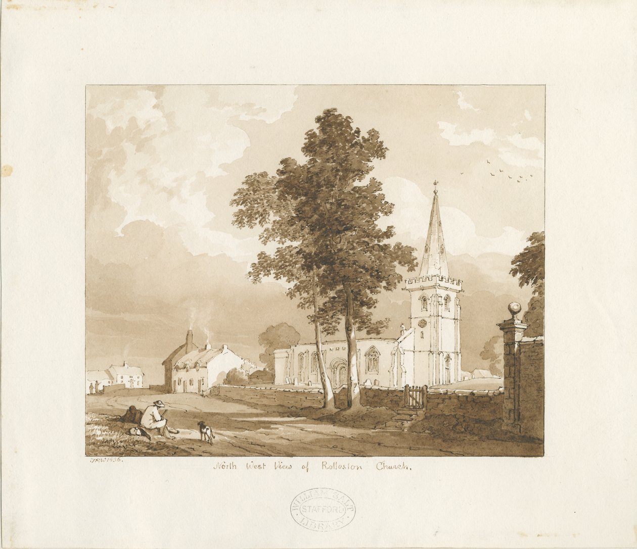रोलस्टोन चर्च: रेड-सेपिया ड्राइंग, 1836 द्वारा थॉमस पेप्लो लकड़ी