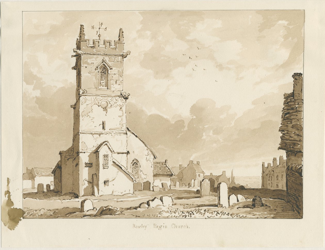 राउली रेजिस चर्च: सीपिया ड्राइंग, 1837 द्वारा थॉमस पेप्लो लकड़ी