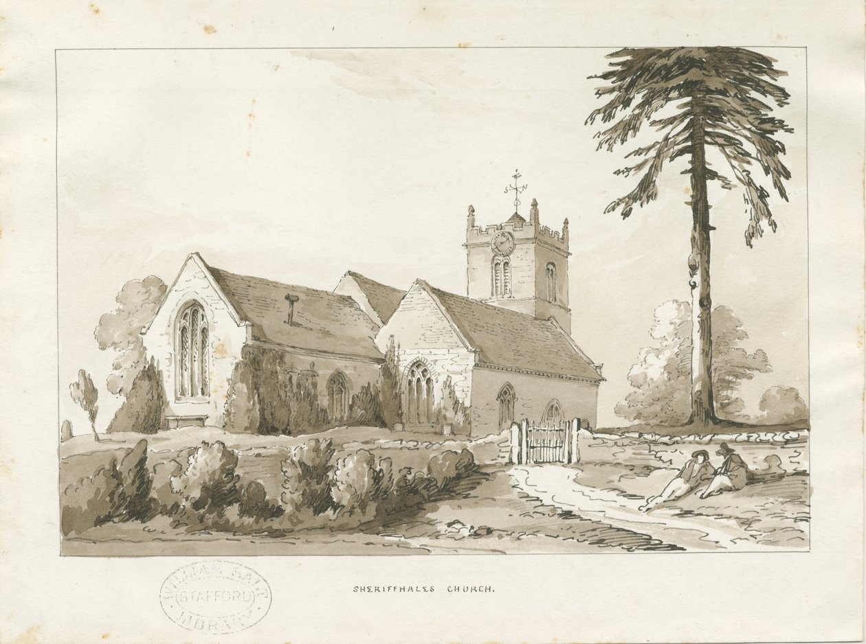 शेरिफहेल्स चर्च: सेपिया वॉश ड्राइंग, एनडी [1838] (ड्राइंग) द्वारा थॉमस पेप्लो लकड़ी
