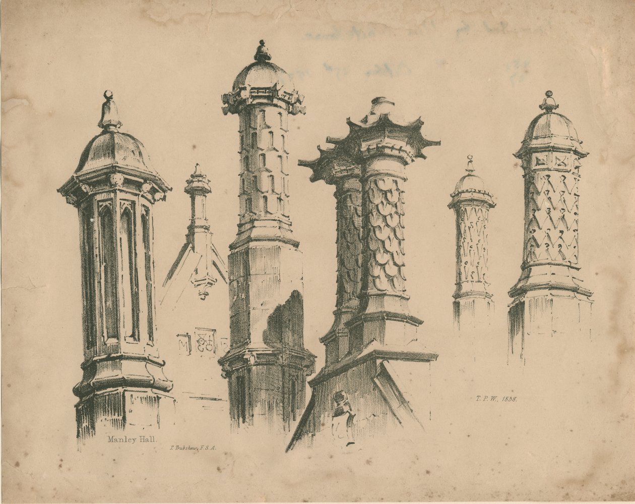 थिकबरूम हॉल ["मैनली हॉल"] - फिनाइल और चिमनी: लिथोग्राफ, 1838 द्वारा थॉमस पेप्लो लकड़ी