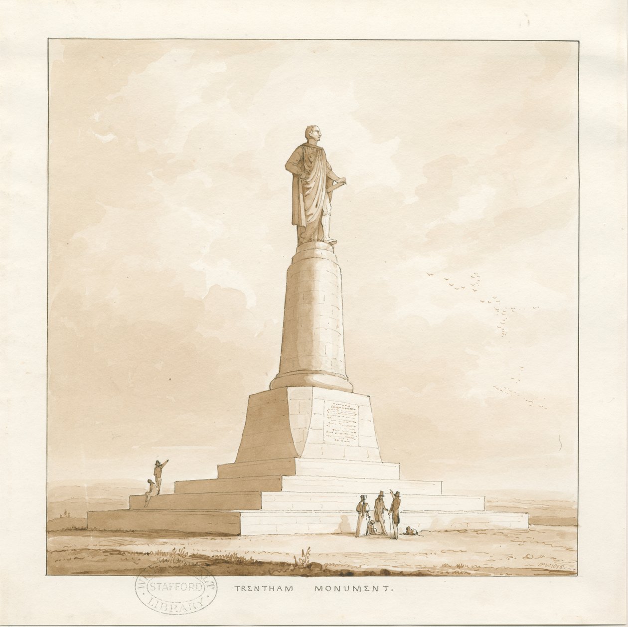 ट्रेंथम - सदरलैंड के ड्यूक के लिए स्मारक: पेन और वॉश ड्राइंग, 1838 द्वारा थॉमस पेप्लो लकड़ी