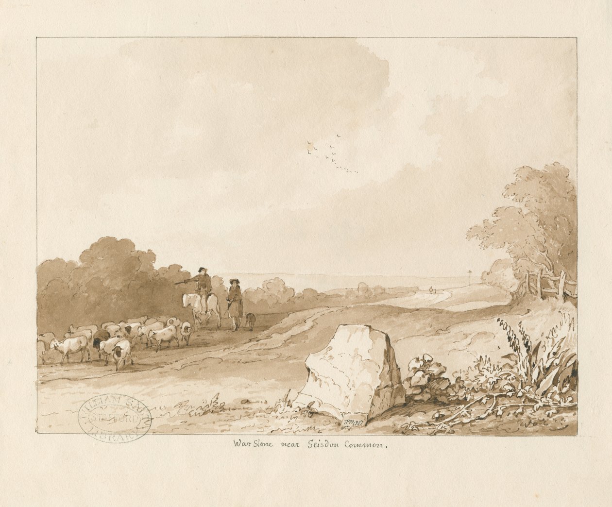 ट्राइसुल - "सीज़डन कॉमन के पास वॉर स्टोन": पेन और सीपिया वॉश ड्राइंग, 1837 द्वारा थॉमस पेप्लो लकड़ी