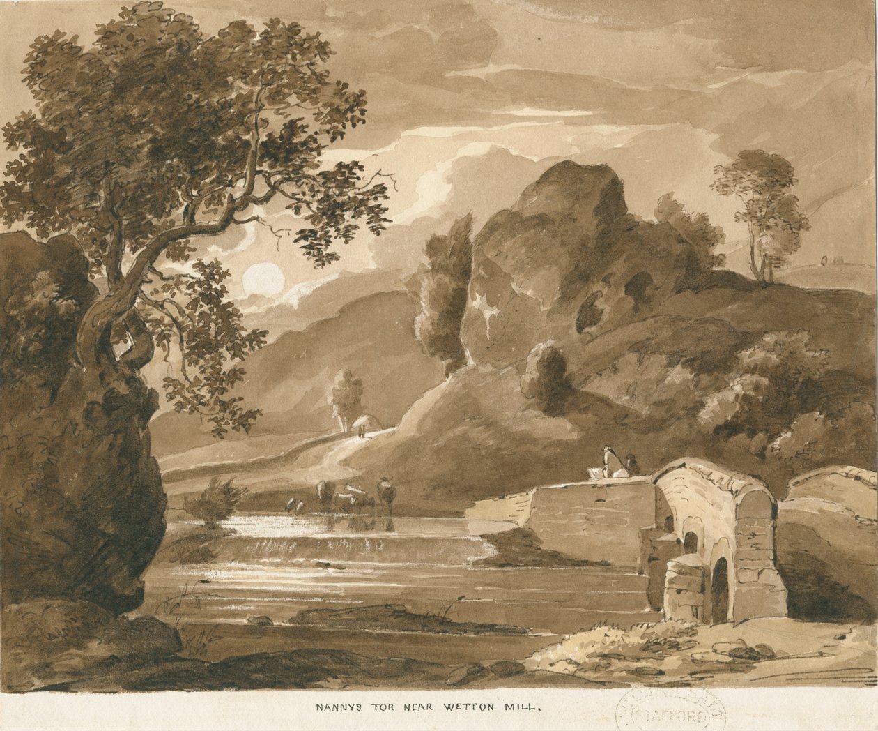 वेटन मिल - &39;नानी का टो&39;: सेपिया वॉश ड्राइंग, एनडी [1838] (ड्राइंग) द्वारा थॉमस पेप्लो लकड़ी