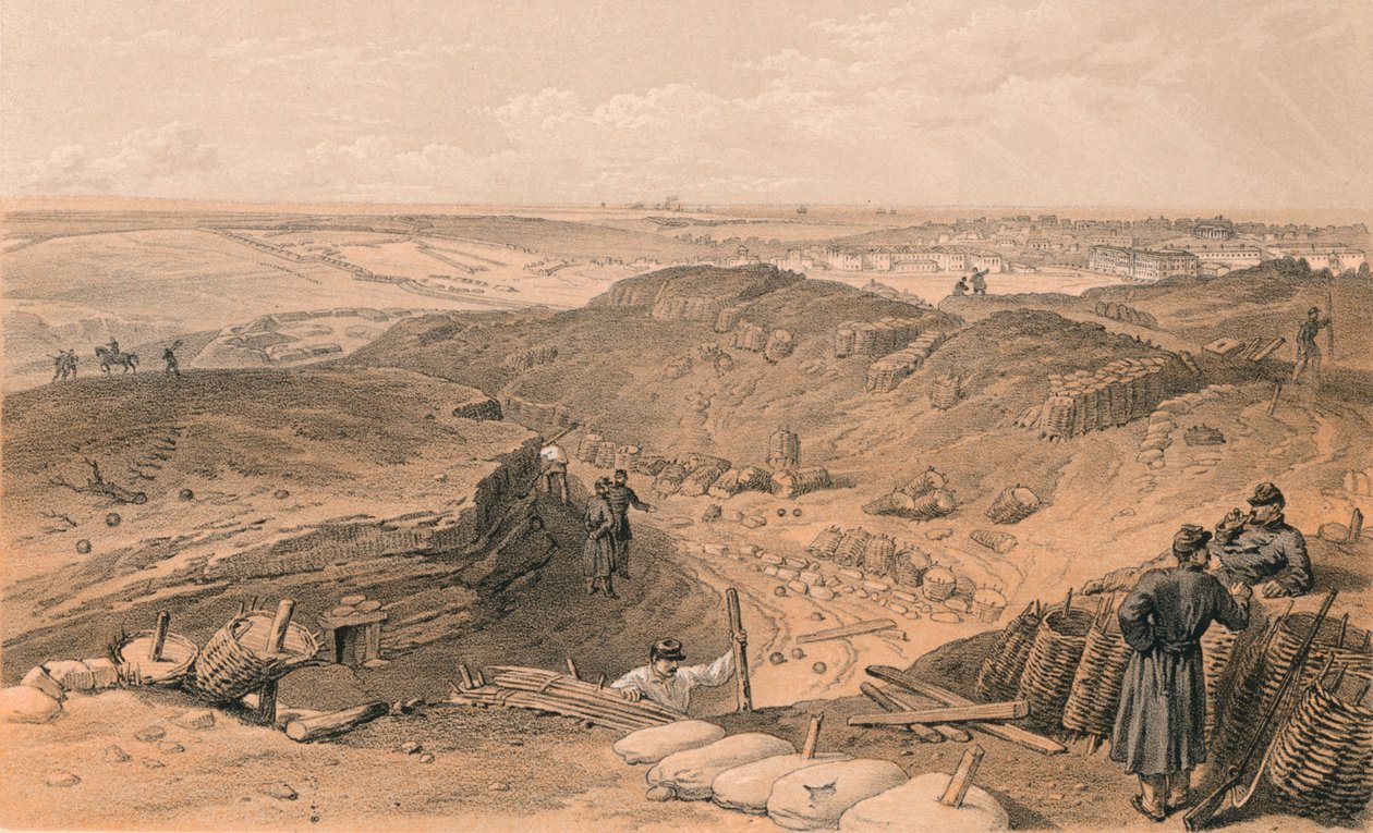 मलकॉफ की खाई, बैटरी गेरवाइस, और रियर ऑफ़ रेडन, 1856 द्वारा थॉमस पिकेन