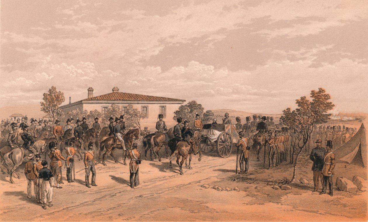 द फ्यूनरल कॉर्टेज ऑफ़ लॉर्ड रागलान लीविंग हेड क्वार्टर, 1856 द्वारा थॉमस पिकेन