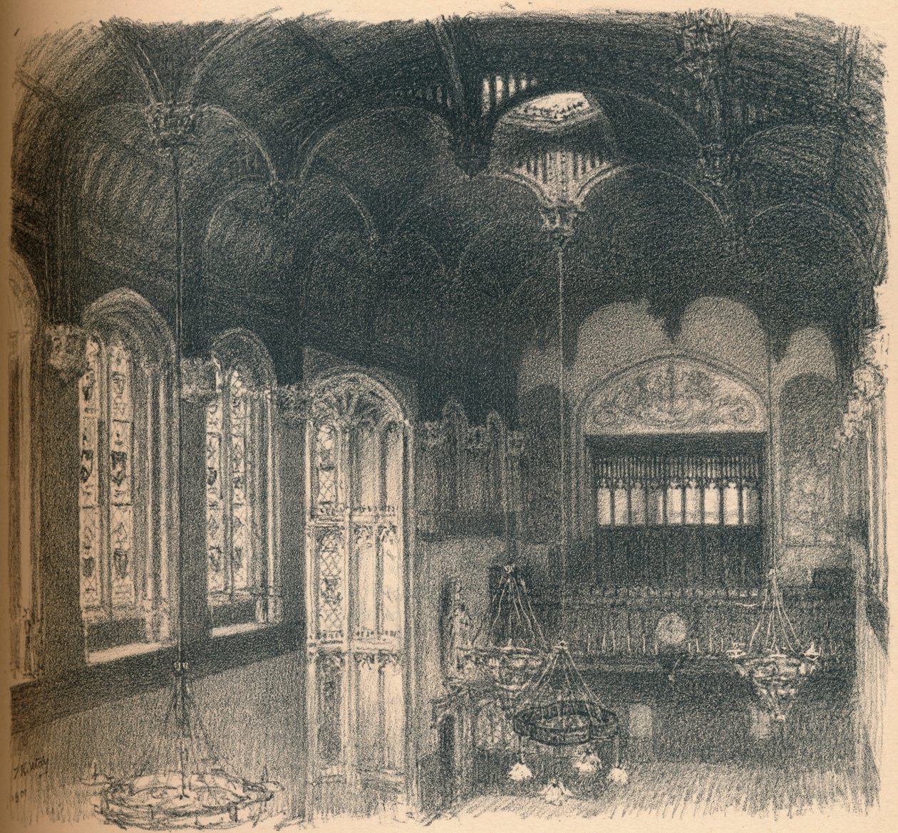इंटीरियर ऑफ़ क्रॉसबी हॉल, 1902 द्वारा थॉमस रॉबर्ट वे