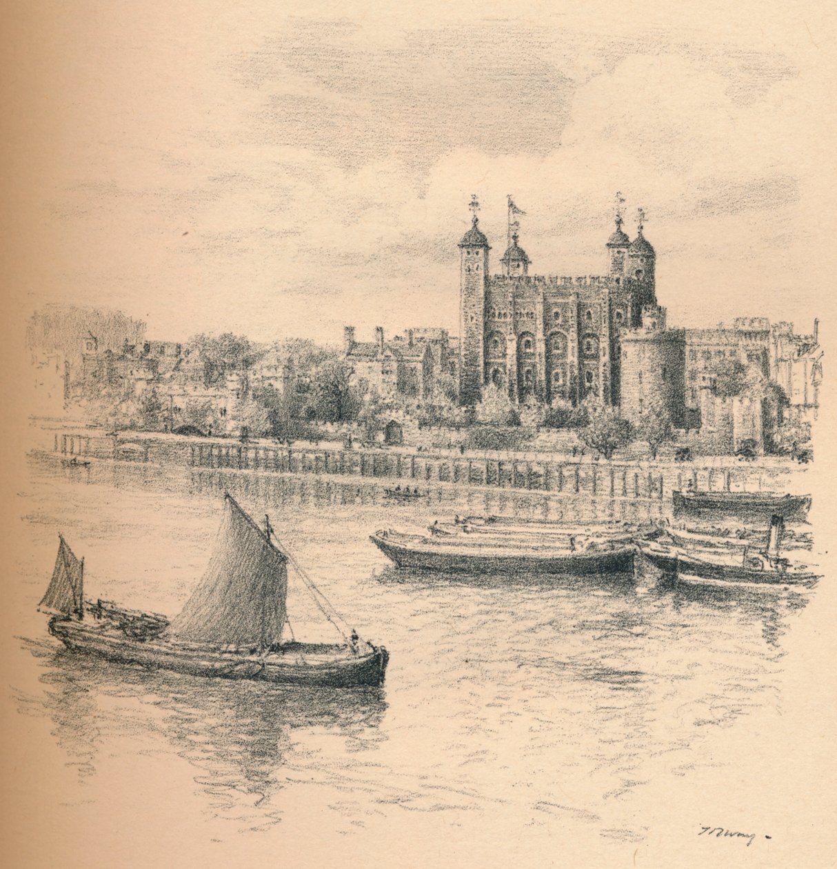 टॉवर ब्रिज से लंदन का टॉवर, 1902 द्वारा थॉमस रॉबर्ट वे