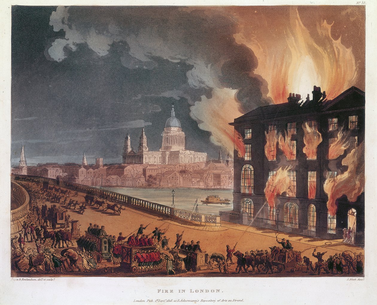 लंदन में आग, 1791 द्वारा थॉमस रोलैंडसन, ऑगस्टस चार्ल्स पुगिन