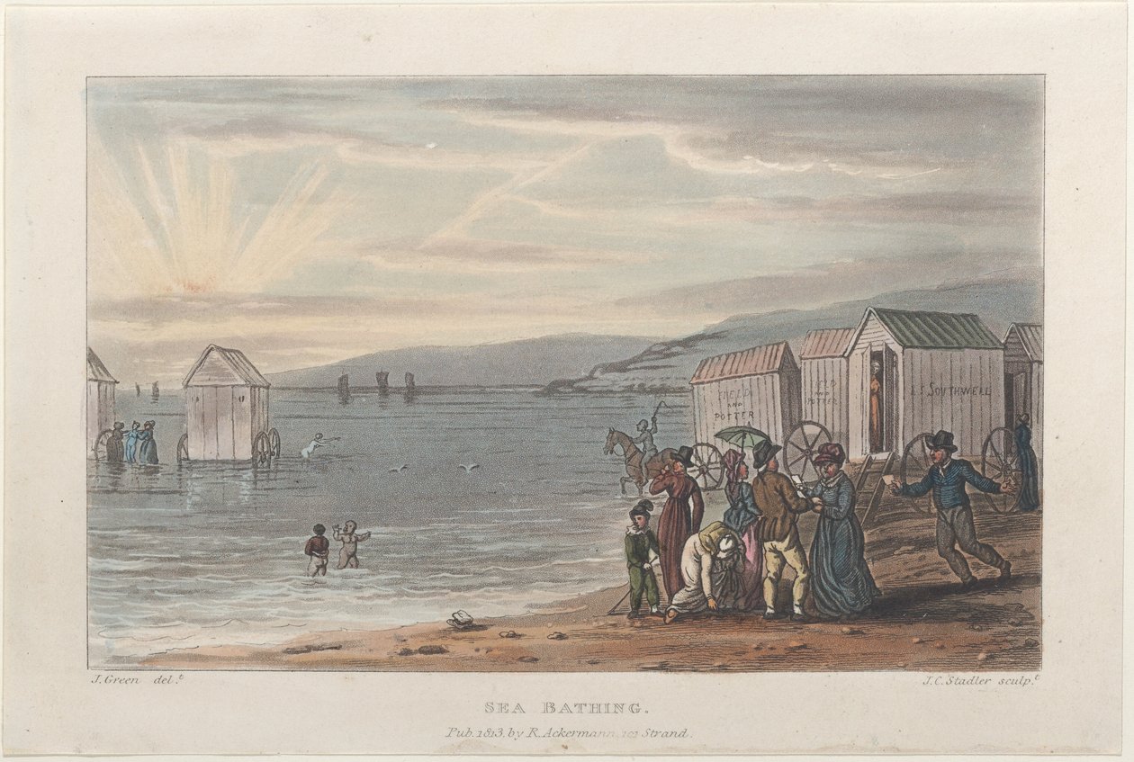 स्कारबोरो के पोएटिकल स्केच से सी बाथिंग, 1813., 1813. निर्माता: थॉमस रोलैंडसन, जोसेफ कॉन्सटेंटाइन स्टैडलर, जे. ब्लक। द्वारा थॉमस रोलैंडसन, जोसेफ कॉन्सटेंटाइन स्टैडलर, जे ब्लुक