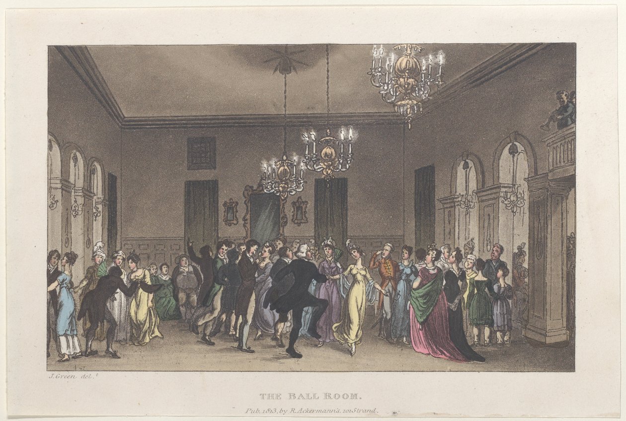 द बॉल रूम, स्कारबोरो के पोएटिकल स्केच से, 1813., 1813. निर्माता: थॉमस रोलैंडसन, जोसेफ कॉन्सटेंटाइन स्टैडलर, जे. ब्लक। द्वारा थॉमस रोलैंडसन, जोसेफ कॉन्सटेंटाइन स्टैडलर, जे ब्लुक
