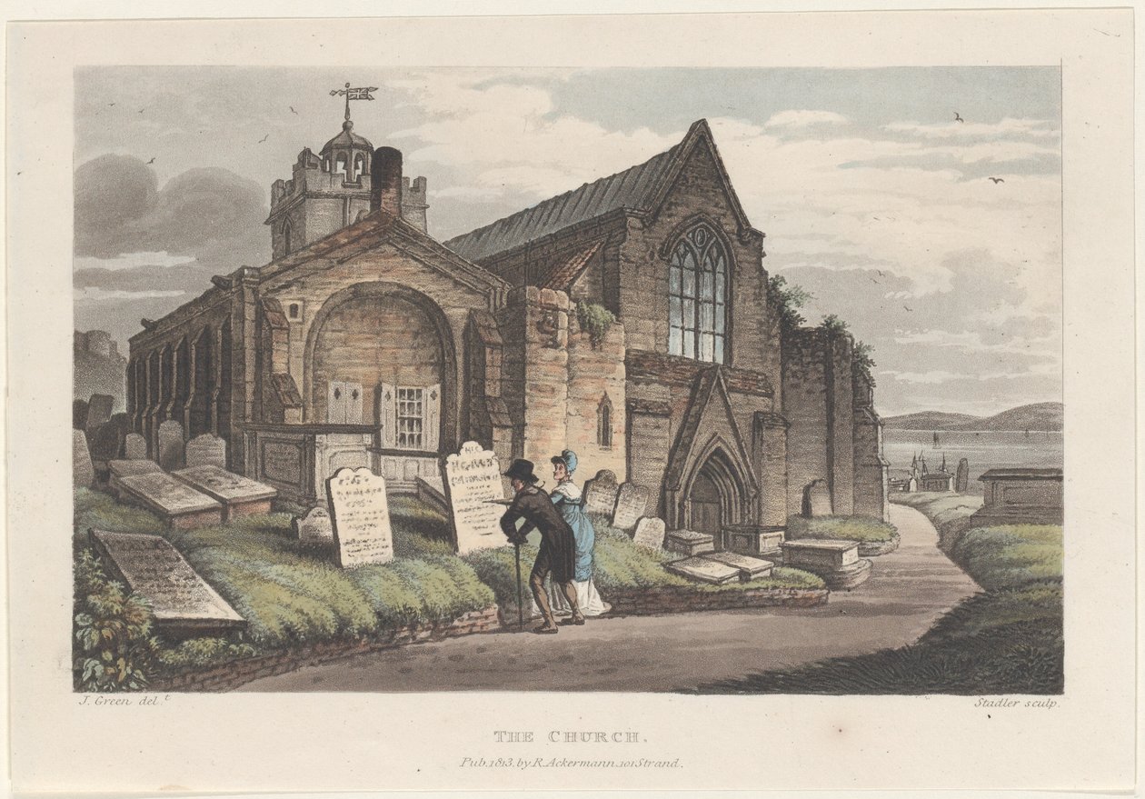 चर्च, स्कारबोरो के पोएटिकल स्केच से, 1813., 1813। निर्माता: थॉमस रॉलैंडसन, जोसेफ कॉन्सटेंटाइन स्टैडलर, जे. ब्लक। द्वारा थॉमस रोलैंडसन, जोसेफ कॉन्सटेंटाइन स्टैडलर, जे ब्लुक