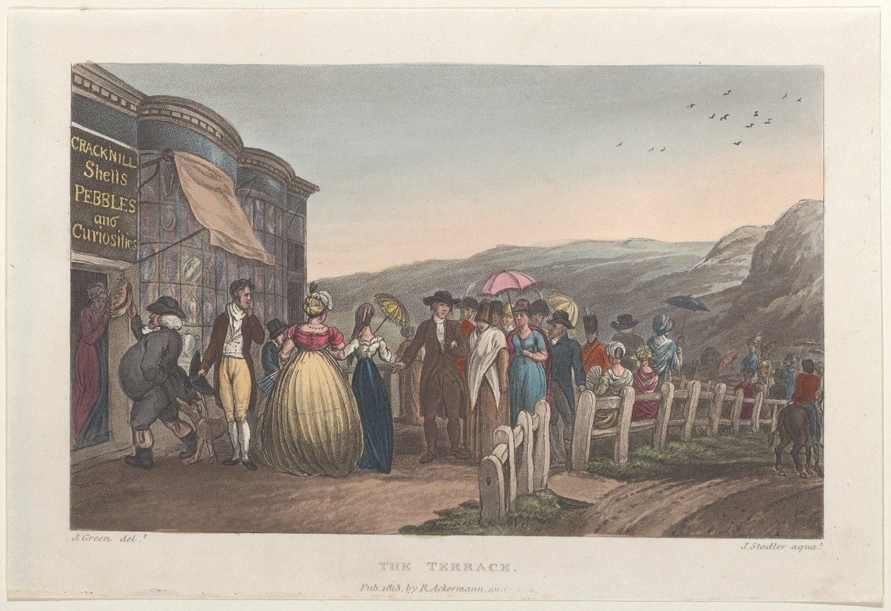 द टेरेस, स्कारबोरो के पोएटिकल स्केच से, 1813., 1813. निर्माता: थॉमस रोलैंडसन, जोसेफ कॉन्सटेंटाइन स्टैडलर, जे. ब्लक। द्वारा थॉमस रोलैंडसन, जोसेफ कॉन्सटेंटाइन स्टैडलर, जे ब्लुक
