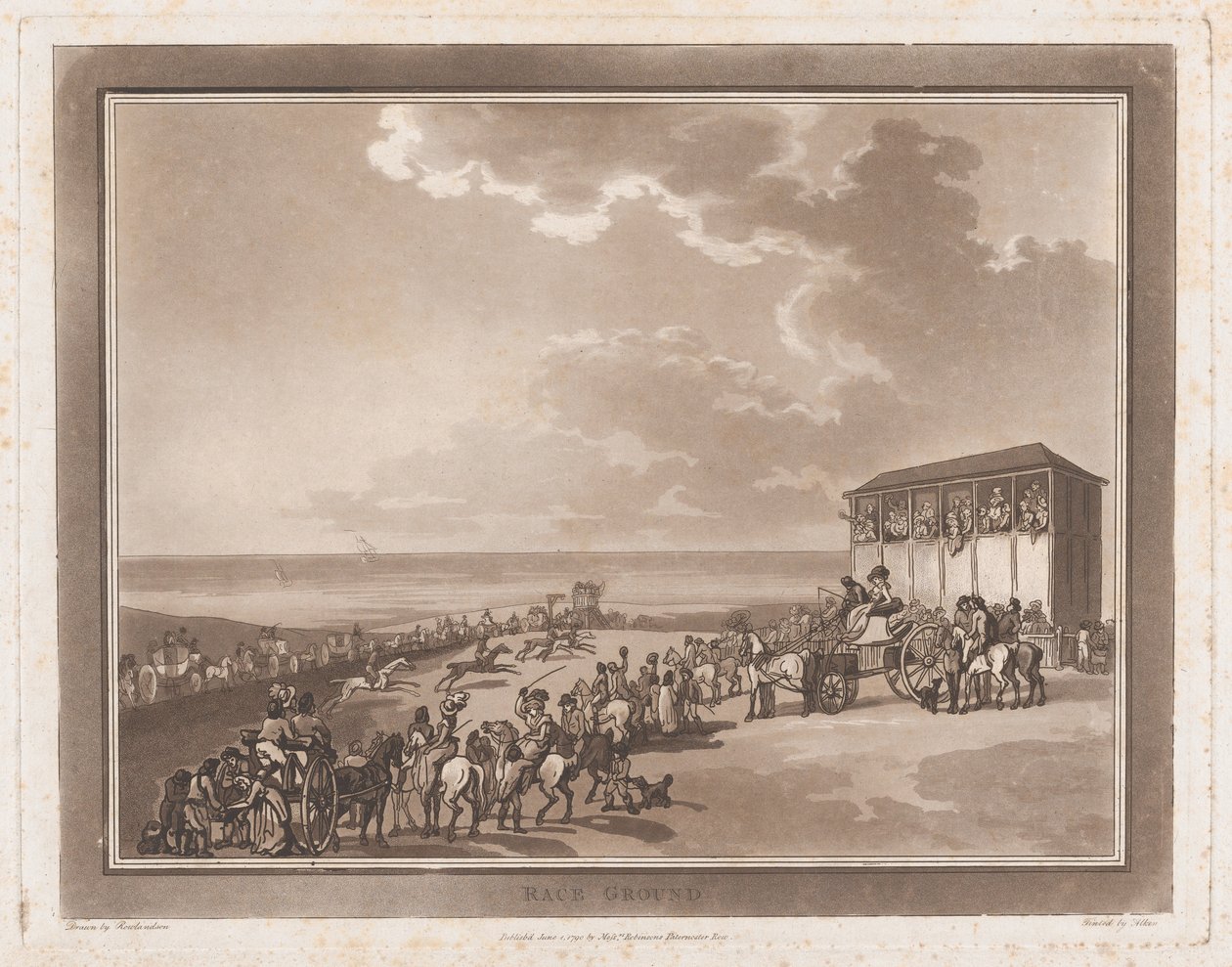 रेस ग्राउंड एन एक्सर्सन टू ब्राइटहेल्मस्टोन, 1 जून, 1790., 1 जून, 1790। निर्माता: थॉमस रोलैंडसन, सैमुअल अल्केन। द्वारा थॉमस रोलैंडसन, सैमुअल अल्केनो