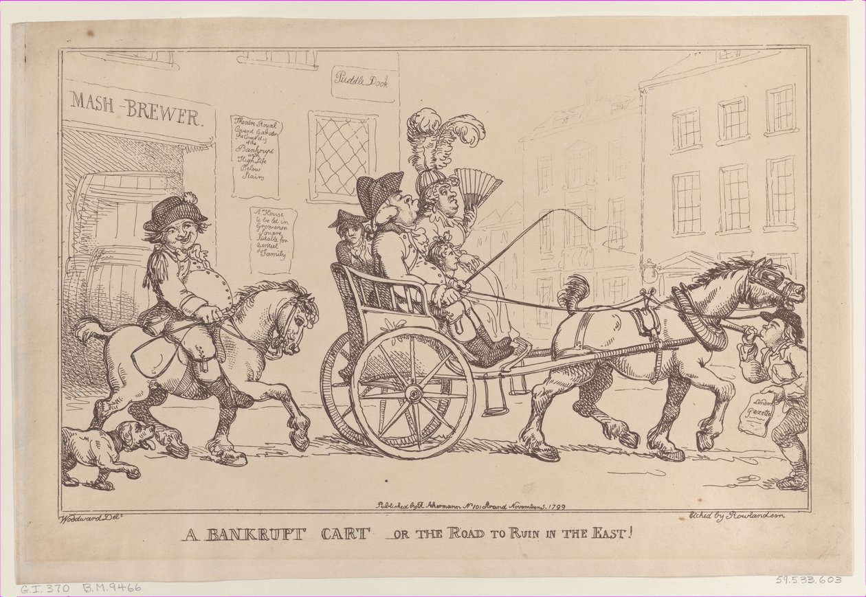 ए बैंकरप्ट कार्ट, या द रोड टू रुइन इन द ईस्ट!, 5 नवंबर, 1799., 5 नवंबर, 1799। द्वारा थॉमस रोलैंड्सन