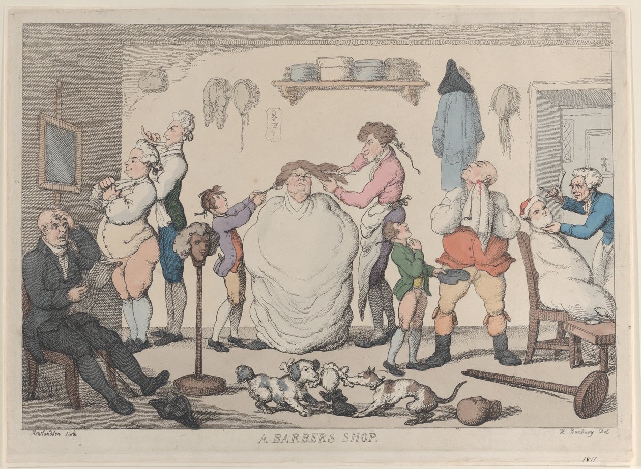 एक नाई की दुकान, 1811., 1811। द्वारा थॉमस रोलैंड्सन