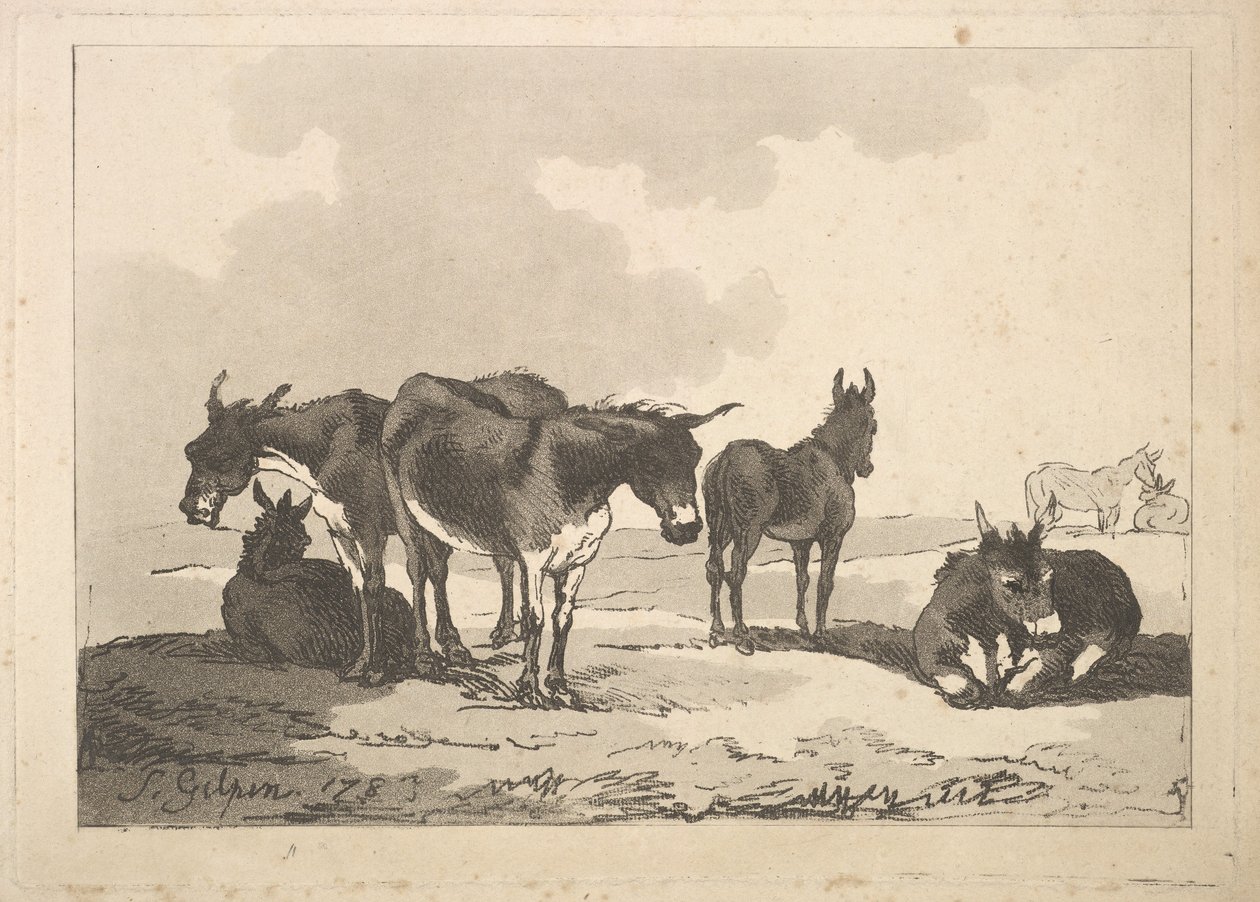 ए ग्रुप ऑफ़ फाइव डोंक्स, थ्री स्टैंडिंग, टू लाइंग, 1783-87। द्वारा थॉमस रोलैंड्सन