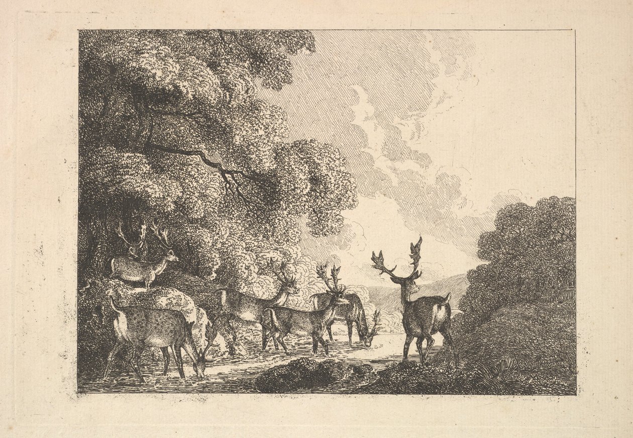 स्टैग ड्रिंकिंग का एक समूह, 1784-88। द्वारा थॉमस रोलैंड्सन