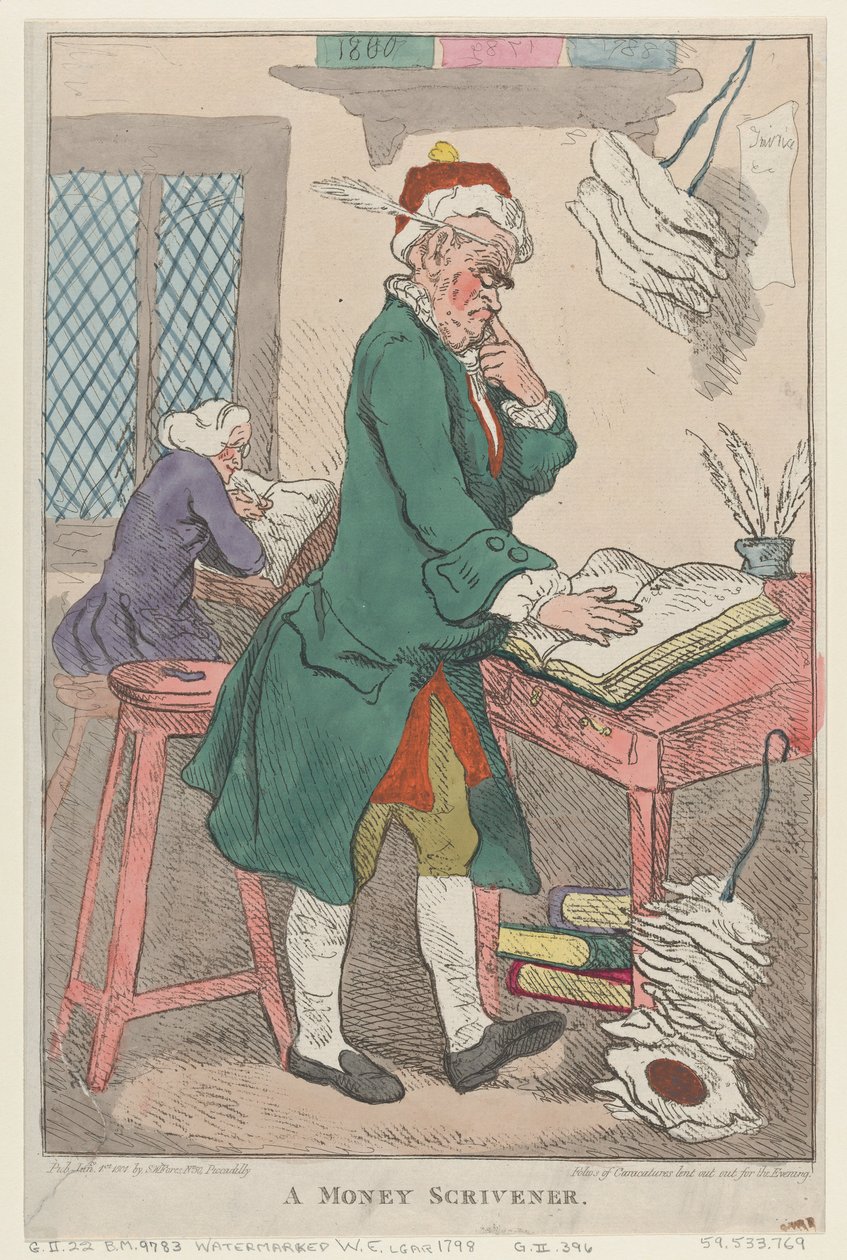 ए मनी स्क्रिप्वेनर, 1 जनवरी, 1801., 1 जनवरी, 1801। द्वारा थॉमस रोलैंड्सन
