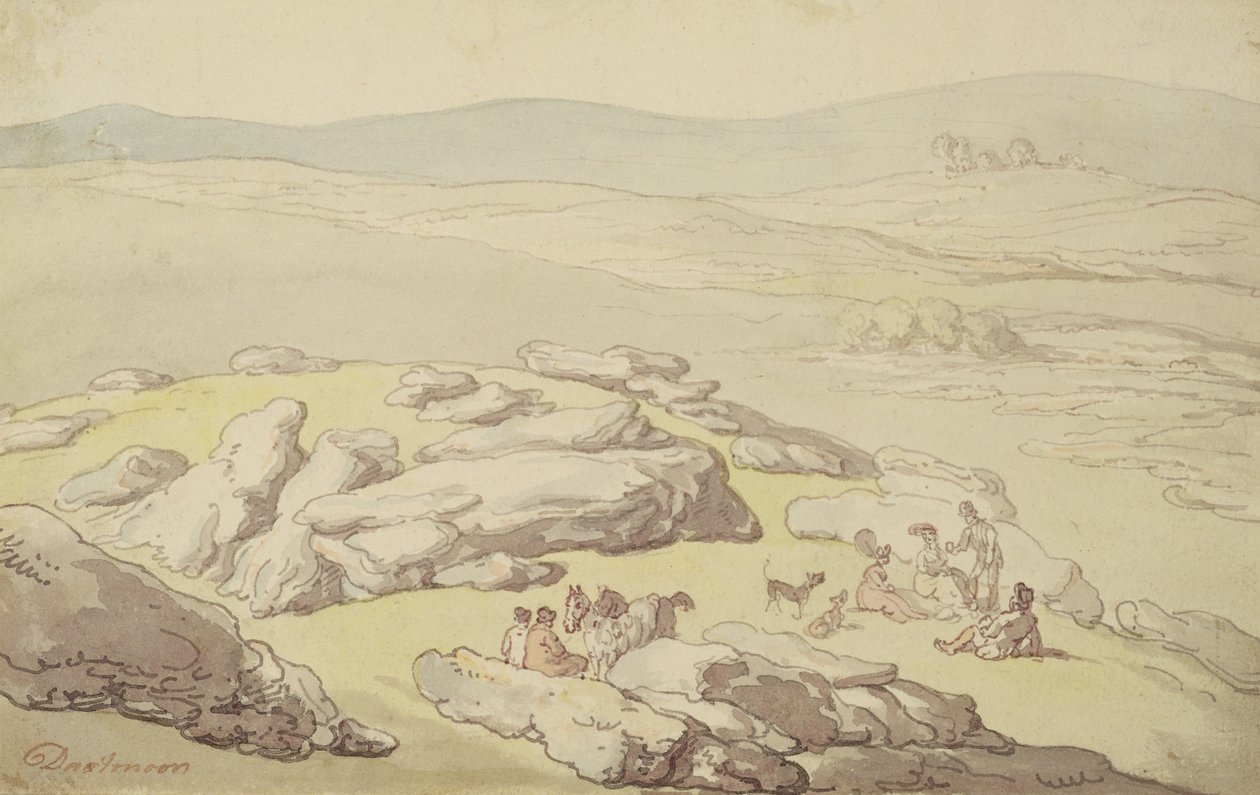 Dartmoor पर एक पिकनिक (कागज पर कलम और स्याही और पानी के रंग का) द्वारा थॉमस रोलैंड्सन